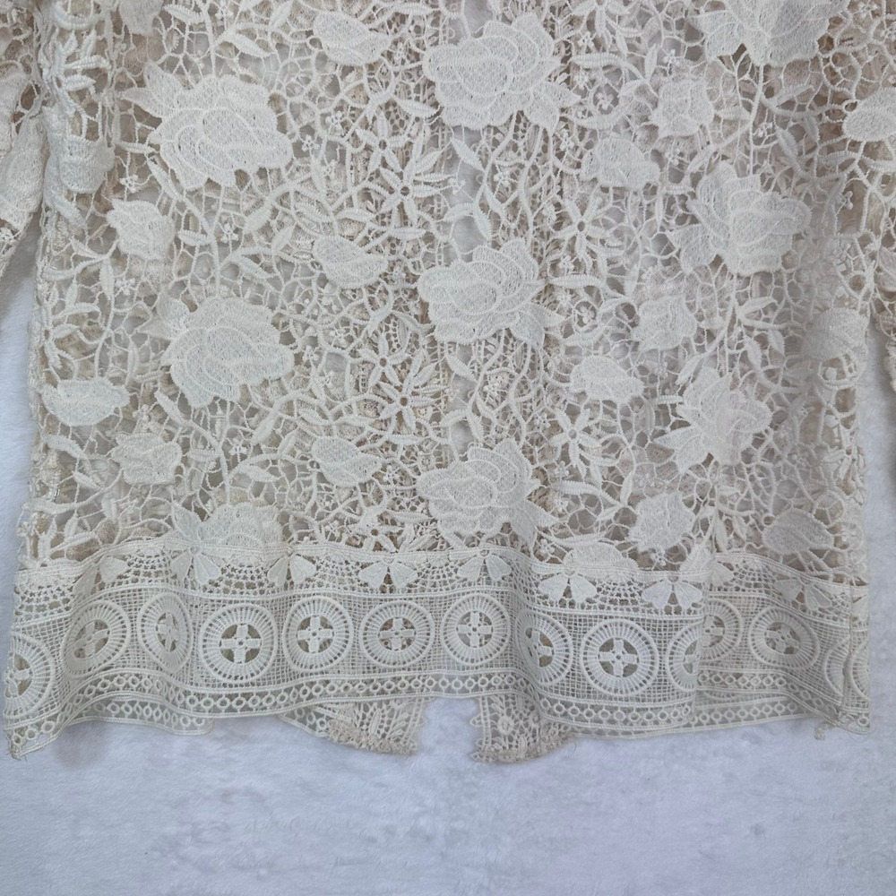 Nymphaea Alba Lace Cardigan Cream Floral Open Front 3/4 Sleeve Size M‎ / 42 - Picture 12 of 13